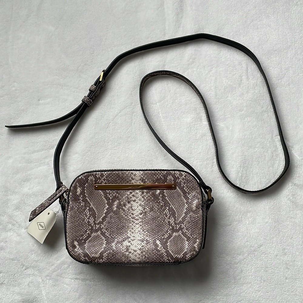 FOSSIL Liza Camera Crossbody Bag - Python (Grayish / Taupe) NWT